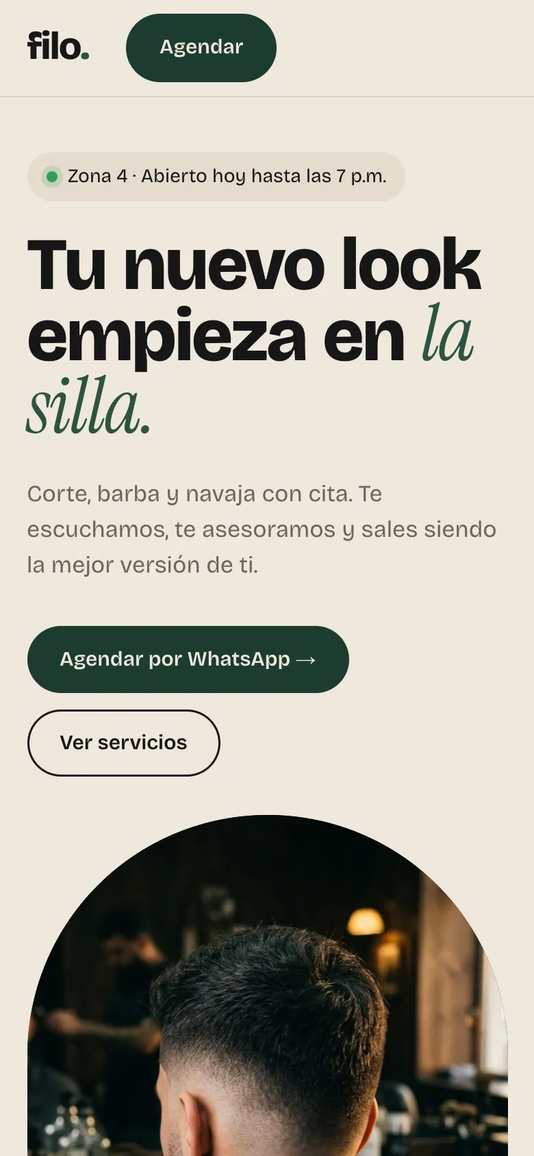 Página de ejemplo para una barbería