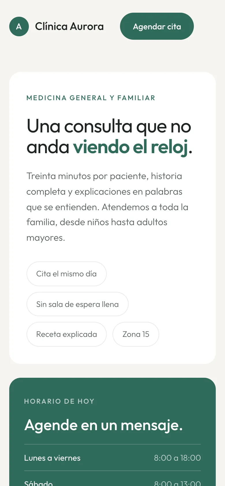 Página de ejemplo para una clínica